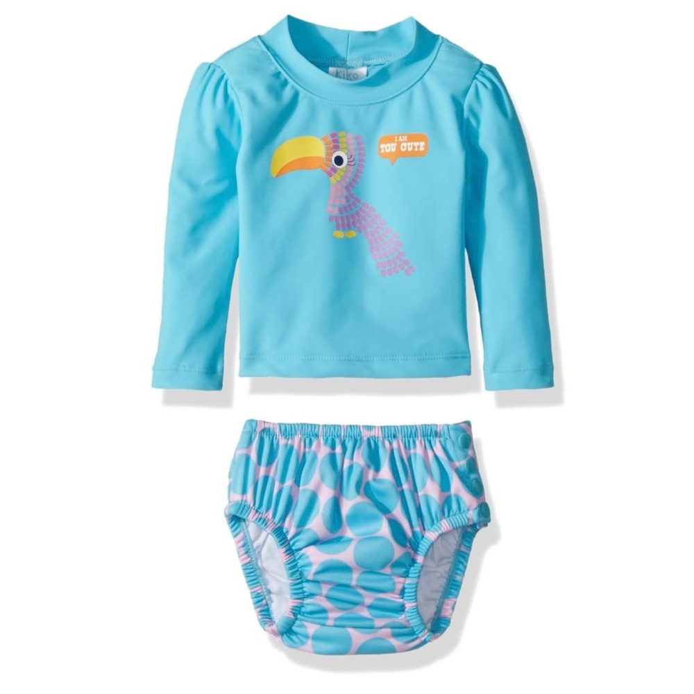 Kiko & Max Toucan Rashguard Swim Diaper 2 Piece Bathing Suit Size M (16-21 lbs)